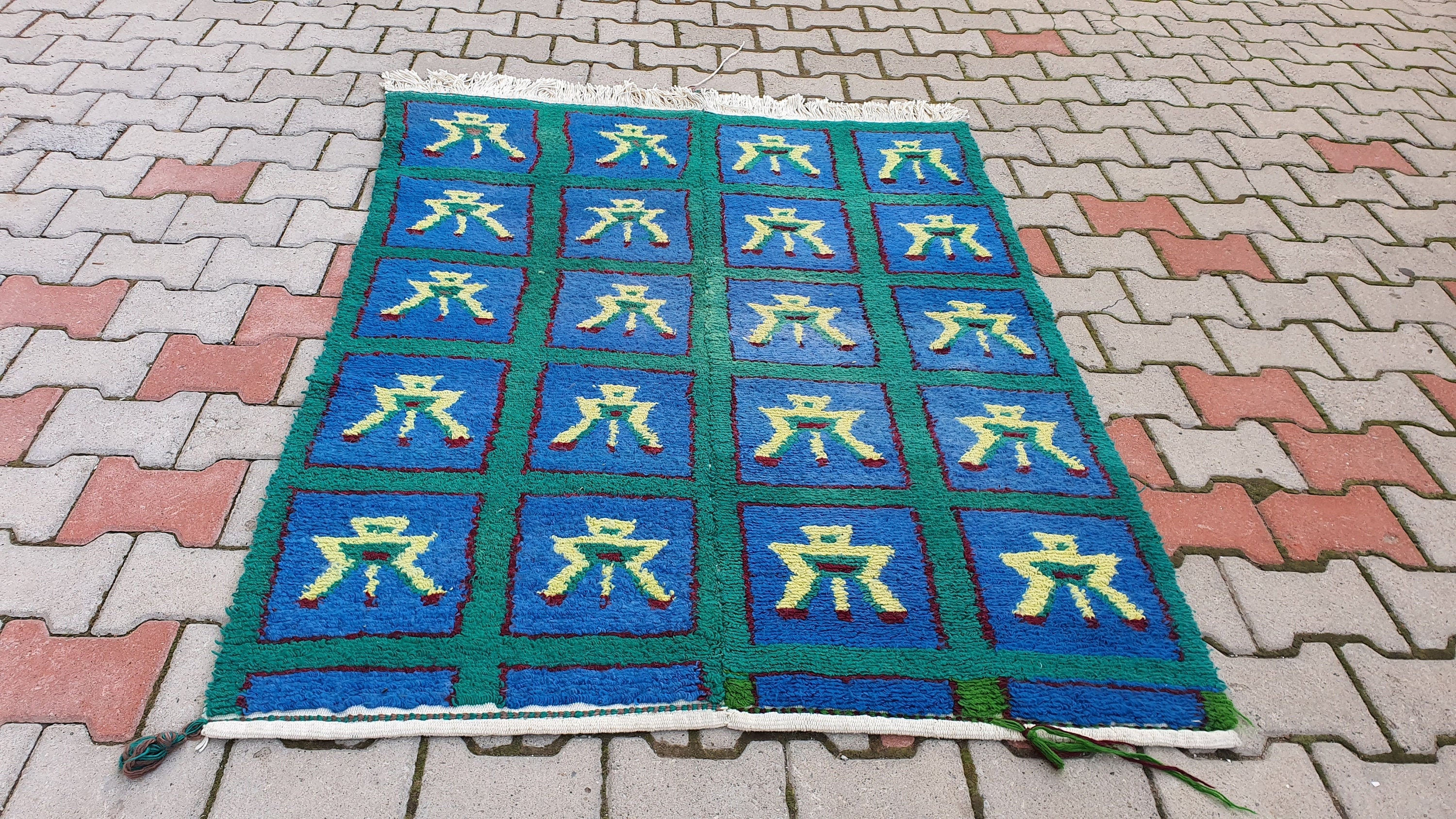 Area Rug Oushak Rug Turkish Rug Vintage Rug White blue Etsy