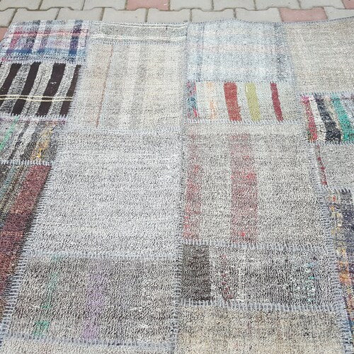 Colorful rug, rainbow rug, patchwork rug, striped rug, vintage turkey carpet,oriental rug, baho nomad rug, outdoor carpet, 5.1 x 8.2 shops feet