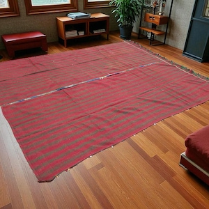 Kilim Rug 8x10 , Vintage Striped rug , Red rug , handmade kilim, outdoor rug 8x10, Turkish rug 8x10, Area carpet 8x10, living room rug