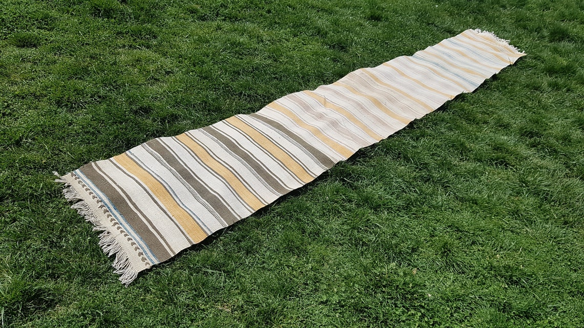 Striped Rug Runner Kilim Runner Orange White Black Runner Etsy