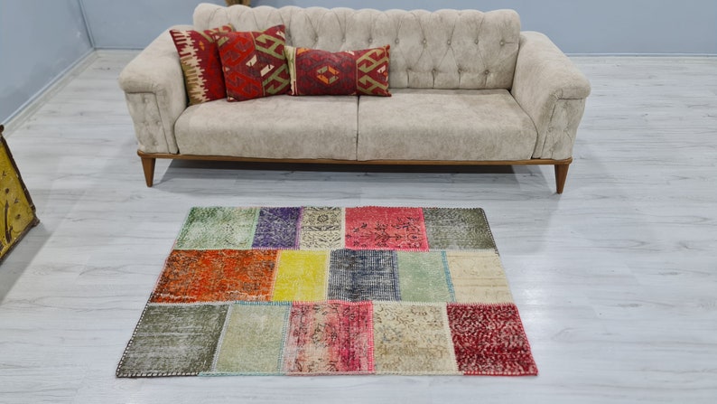 Small kilim Rug, Patchwork kilim rug, nomad Rug, Eclectic Rug, Design Rug, decor rug, turkish Rug, shops Anatolian Rug, 3'2'' feet x 4'9'' feet