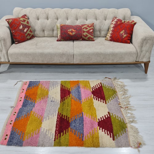 Rainbow Rug, Colorful Rug, Multicolor Rug, shops Small Rug, Baho Rug, Kilim rug, turkish Rug, vintage Rug, tribal rug, 3'6'' feet x 4'3'' feet