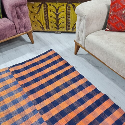 Striped Kilim, shops Area Rug, vintage navy Rug, Oushak Rug, Handwoven rug Decor rug, baho rug, authentic rug, tribal rug, 5'9'' ft x 9'2'' ft