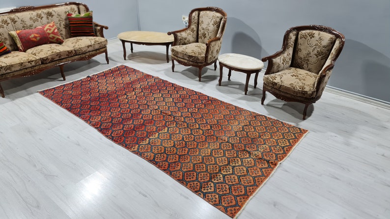 Tribal Rug, Oriental Rug, runner geo Rug, Area Rug, red blue Rug, Nomad rug, turkish Rug, Boho shops Geometric rug, Anatolian Rug, 4'3 ft x 9'4 ft