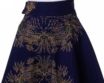 Royal Purple Circle Skirt: Paisley Design, Wide Swing Style