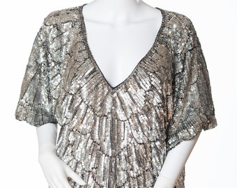 Vintage Eve's Allure Pure Silk and Sequin Golden Girls Top