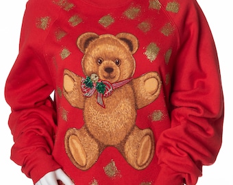Vintage Christmas Bears Teddy Bear 1980s Ugly Christmas Sweatshirt  vintage xmas bear 1980s sweatshirt Large