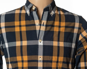 Chemise Homme J.Crew Vintage Années 80 - Carreaux Bleu Et Blanc, Coton, Taille XL