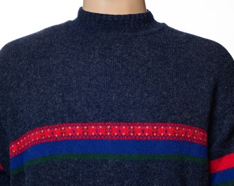 Pull Vintage United Colors Of Benetton – Femme Taille 46, Laine Multicolore, Fabriqué En Italie