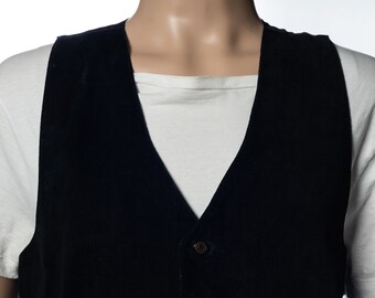 May include: A black velvet vest with a V-neck and five buttons down the front.