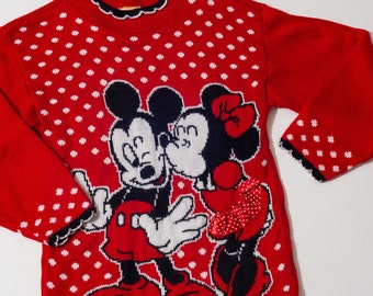 Vintage Mickey For Kids Red and White Mickey & Minnie Sweater