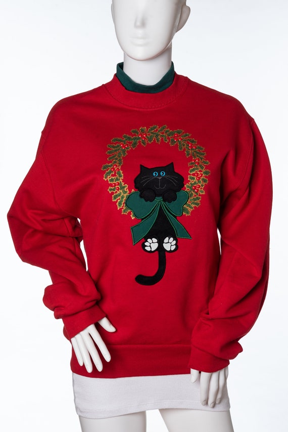 Vintage Just Ducky Jerzees Cat Christmas Sweatshir