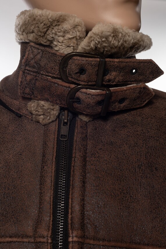 Vintage Original Shearling Leather Bomber Jacket - image 5