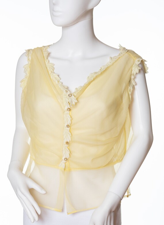 Vintage Sheer Yellow Blouse with Gorgeous Buttons