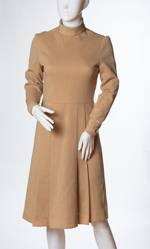 Fabulous Vintage Tan Wool-Like Turtleneck Dress - image 1