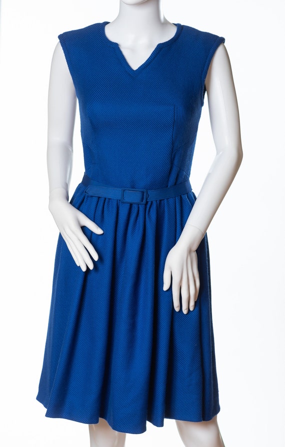 Gorgeous Vintage High Tea Royal Blue Dress with M… - image 1