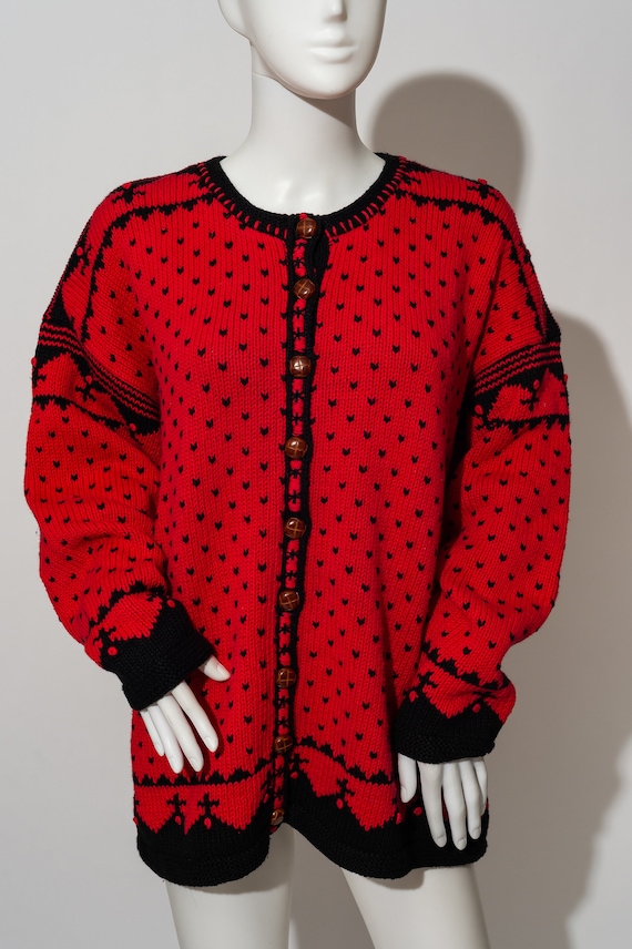 Amazing Vintage Cardigan Bay Red and Black Cardig… - image 1