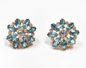 Amazing Vintage Aquamarine and Crystal Screw Back Earrings