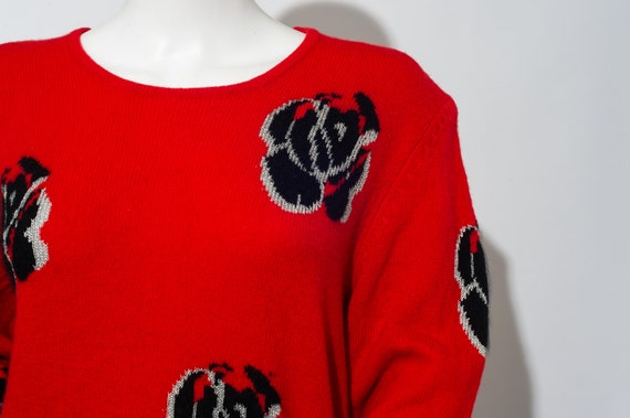 Vintage Linear Red Floral Sweater - image 5