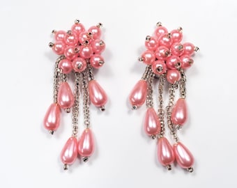 Vintage Pink Pearl and Seed Bead Clip On Earrings