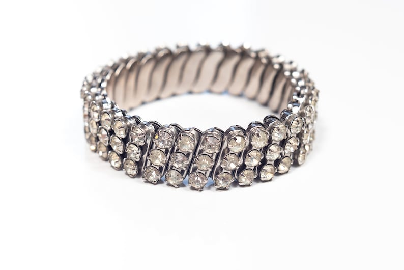 Vintage 1950s 3 Tier Expandable Rhinestone Bracelet image 1