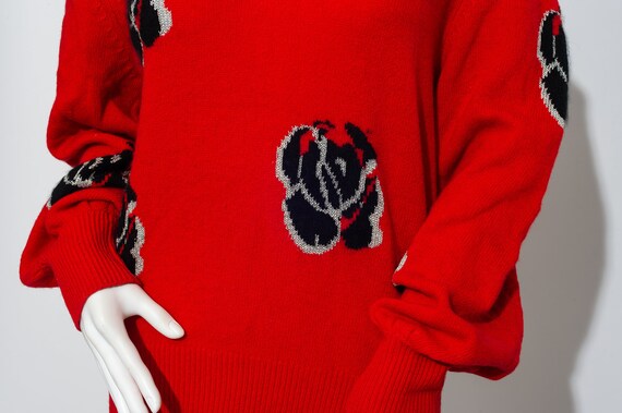 Vintage Linear Red Floral Sweater - image 6