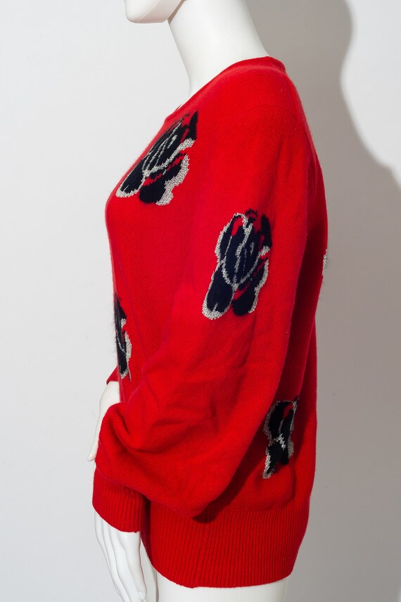 Vintage Linear Red Floral Sweater - image 7