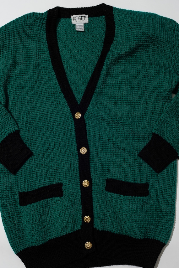 Vintage Koret Teal Green and Black Cardigan - image 2