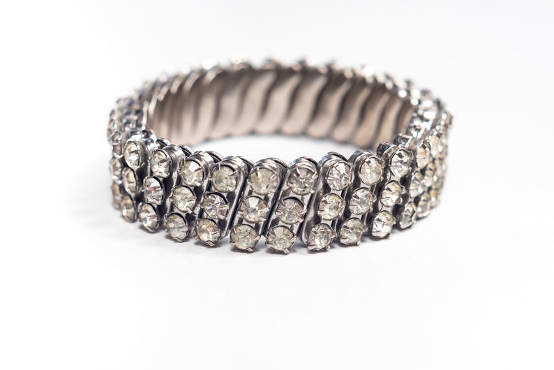 Vintage 1950s 3 Tier Expandable Rhinestone Bracelet image 3