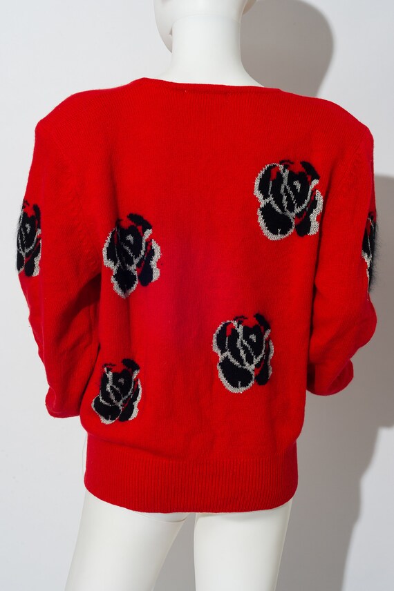 Vintage Linear Red Floral Sweater - image 8