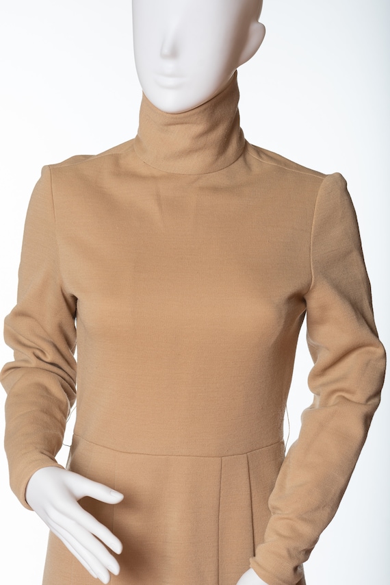 Fabulous Vintage Tan Wool-Like Turtleneck Dress - image 4