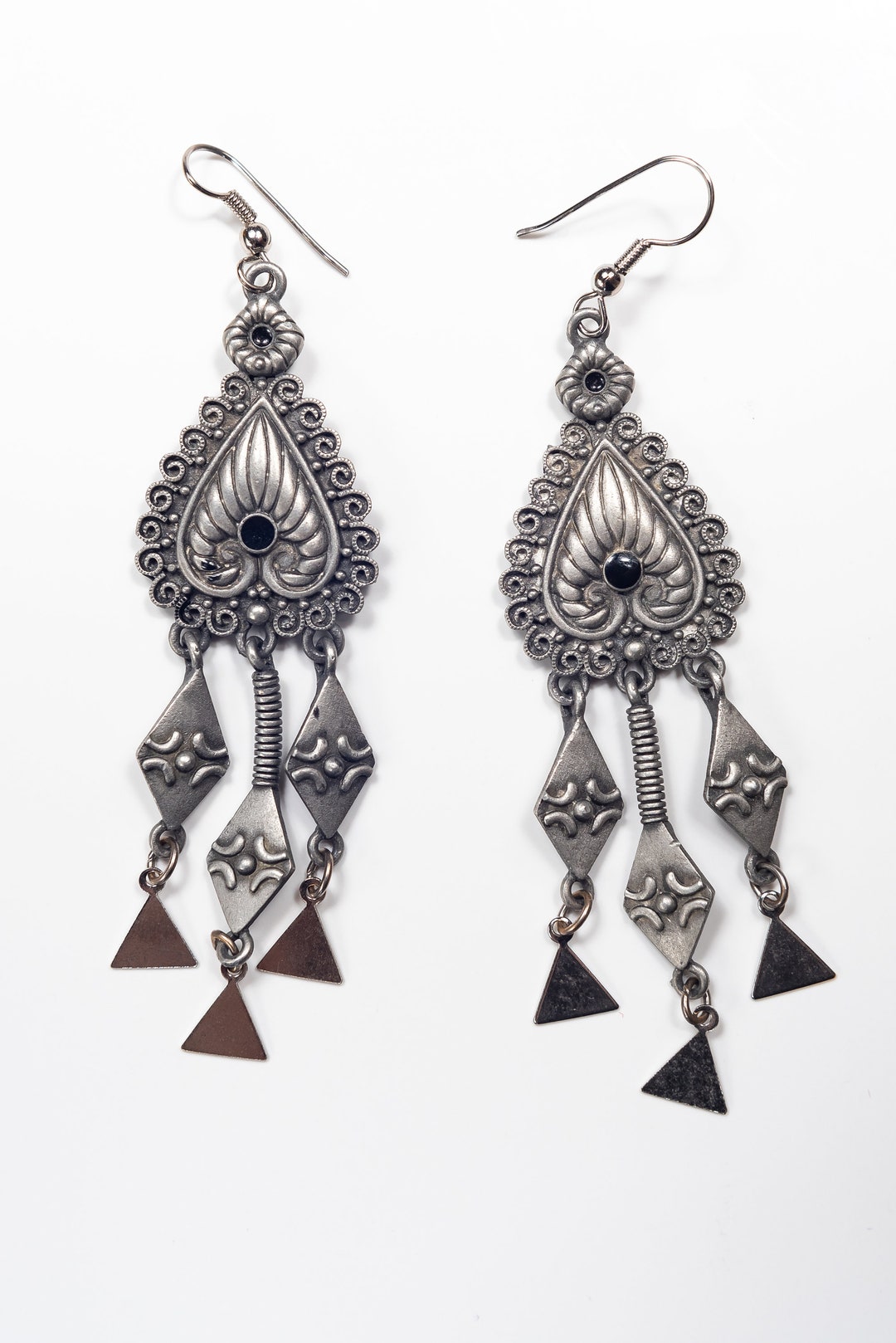 Vintage JJ 1986 Pewter Dangle Earrings - Etsy