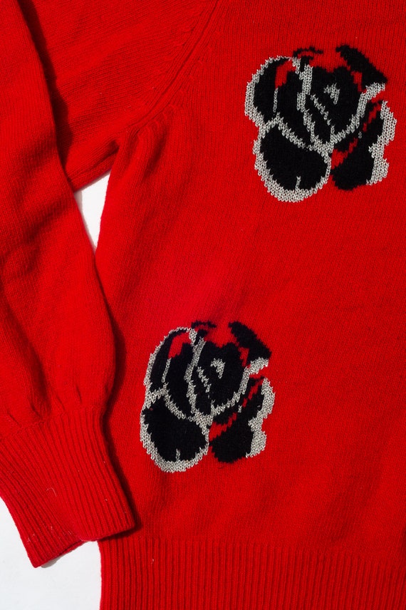 Vintage Linear Red Floral Sweater - image 4