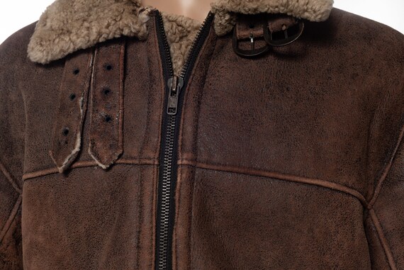 Vintage Original Shearling Leather Bomber Jacket - image 3
