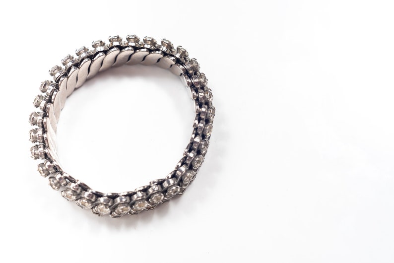 Vintage 1950s 3 Tier Expandable Rhinestone Bracelet image 4