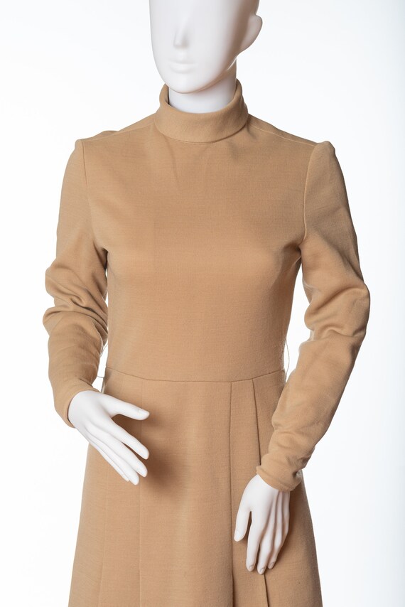 Fabulous Vintage Tan Wool-Like Turtleneck Dress - image 3