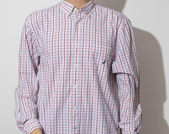 Camisa vintage con botones en rojo, blanco y azul de Nautica