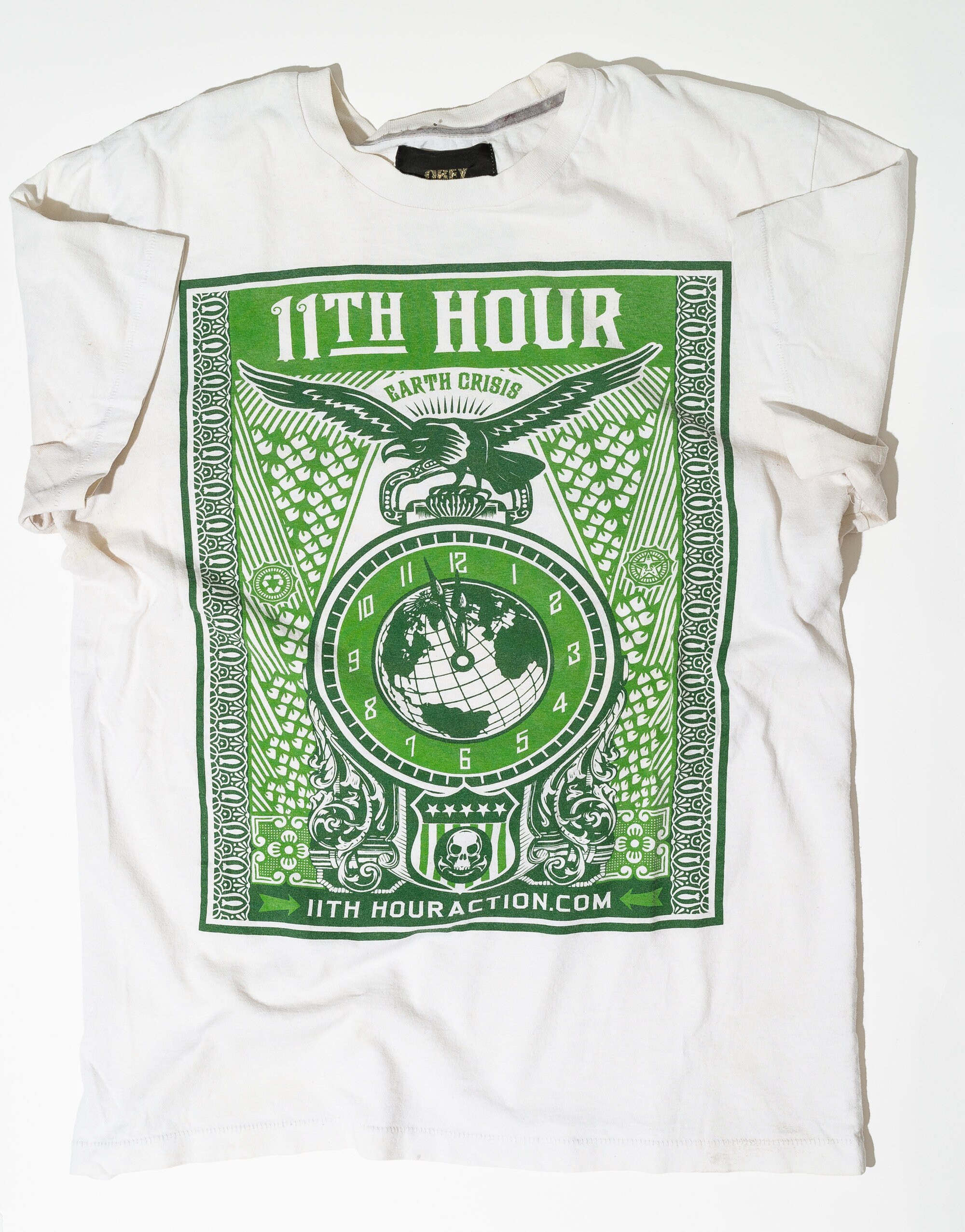 Vintage Obey Awareness 11th Hour Earth Crisis Movie T-Shirt Grün und Weiß