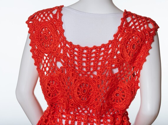 Vintage Handmade Hand Knit Orange Sweater - image 6