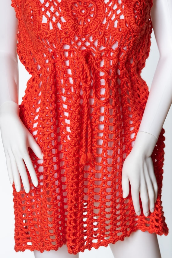 Vintage Handmade Hand Knit Orange Sweater - image 3