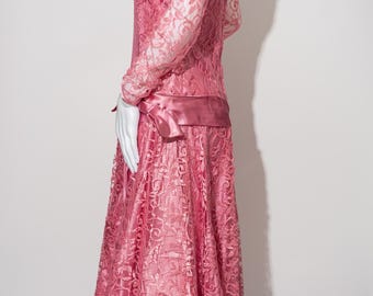 Vintage JC Penney Pink Satin & Lace Formal Dress - Y2K Prom