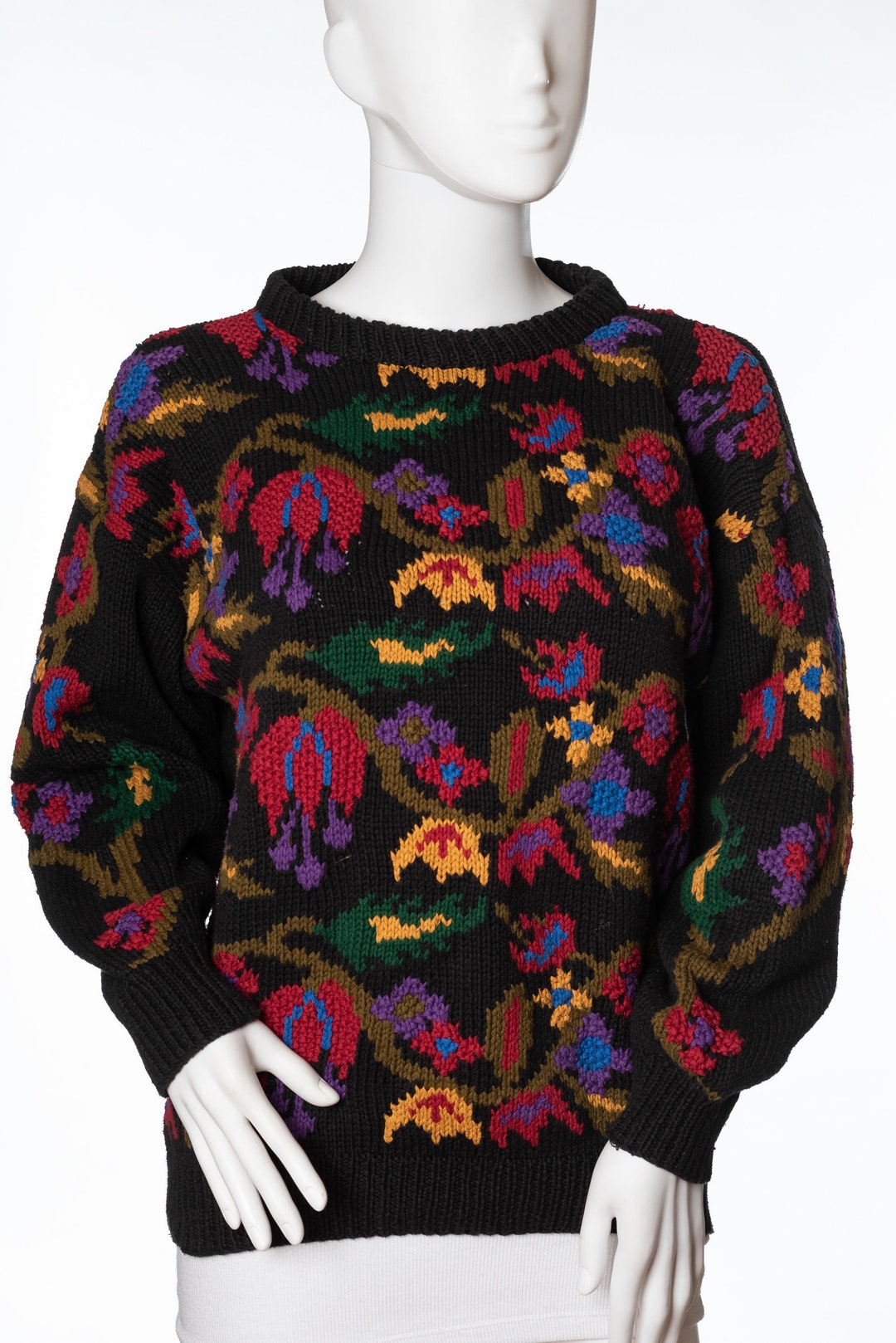 ニット+セーター [Vintage]80s FloralPattern Mohair Knit Vintage Jayson Younger Sweater - Etsy
