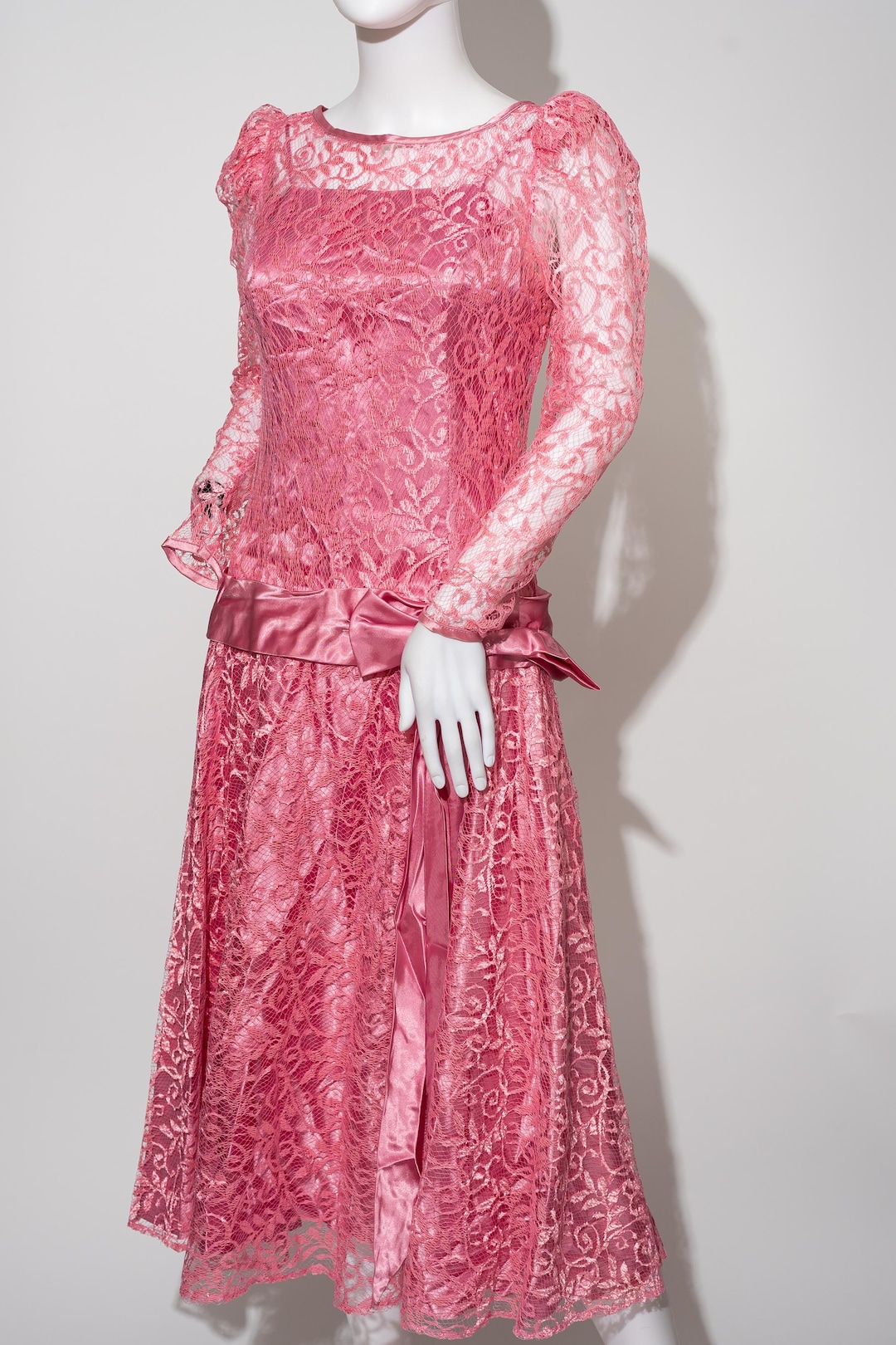 Vintage JC Penney Pink Satin Lace Dress Prom Dress Formal Dress Y2K Etsy