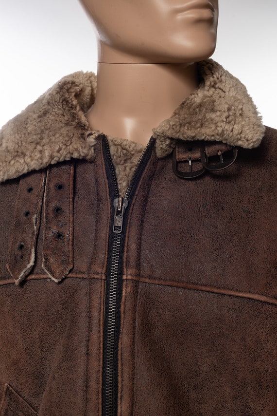 Vintage Original Shearling Leather Bomber Jacket