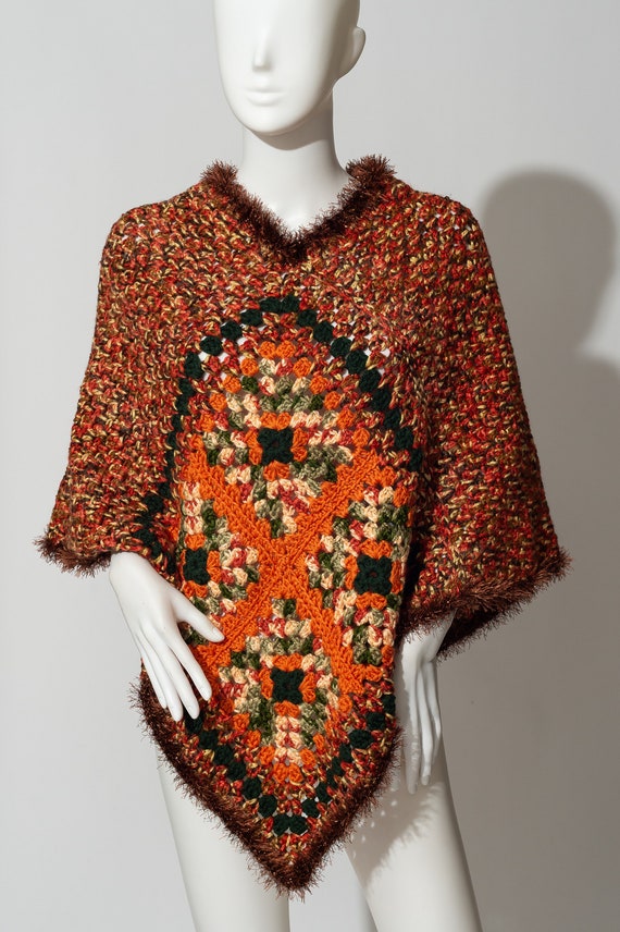 Handmade Vintage Knit Granny Square Poncho
