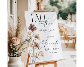 Letrero personalizado "Enamórate de tu bebé", cartel de bienvenida estilo bohemio con flores silvestres, impreso y enviado o (JPEG digital), decoración de otoño para bebés F2
