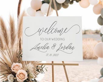 Welcome to our Wedding Sign, Wedding Welcome Sign, Elegant Minimalist Style Wedding Decor, Modern Wedding Sign, Printed + Shipped