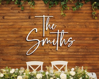 Letrero de madera con apellido personalizado para fondo de boda, letrero de apellido con fondo de seto grande, palabras personalizadas con el nombre de la familia, decoración rústica para boda.