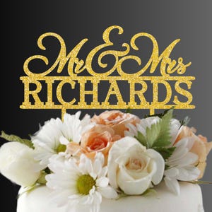 Gold Wedding Cake Topper, Personalized Wedding Cake Topper, Rustic  Mr Mrs Cake Topper, Anniversary Cake Toppers, Custom Script Cake Topper