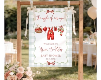 Letrero de bienvenida personalizado para baby shower "La niña de nuestros ojos", póster de entrada con temática otoñal para tender la ropa del bebé, decoración de cuadros verdes F24